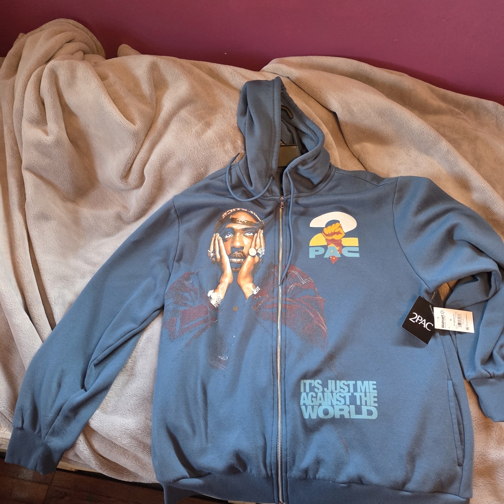 2PAC Graphic Zip-Up Hoodie Jacket in Slate Blue - Lightweight Shirt Jacket